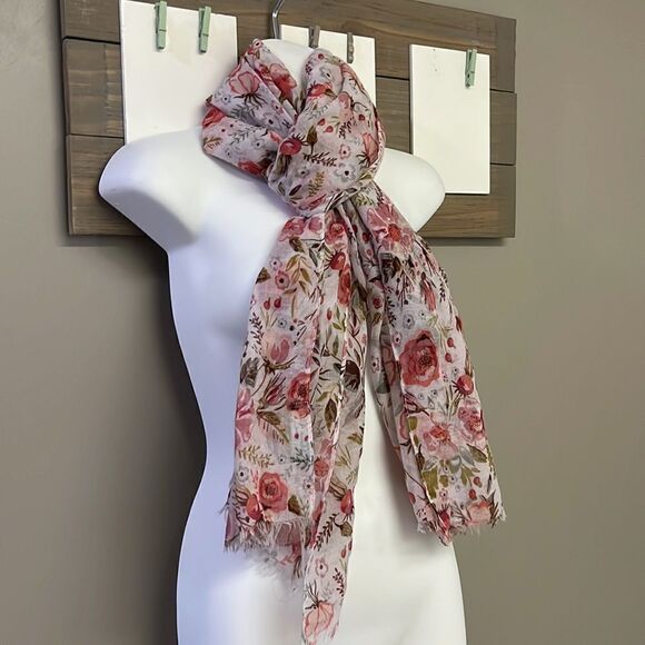 Marcus Adler New York Floral Large White Fashion Scarf with Frayed Edges- OS - Picture 8 of 14